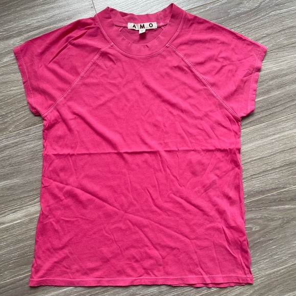 AMO Denim Women’s Raglan Cap Sleeve Tee Pink 100% Cotton Sz S EUC - Picture 4 of 8